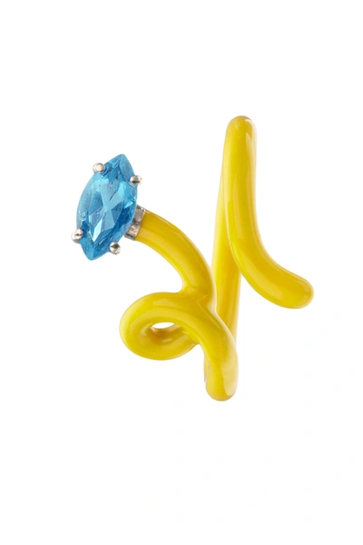 Shop Bea Bongiasca Baby Vine Tendril Ring In Blue,yellow