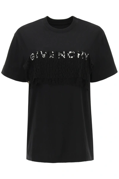 Shop Givenchy 4g Logo T-shirt With Lace In Black,white