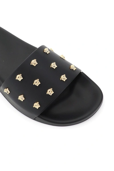 Shop Versace Mules With Medusa Studs In Black,gold