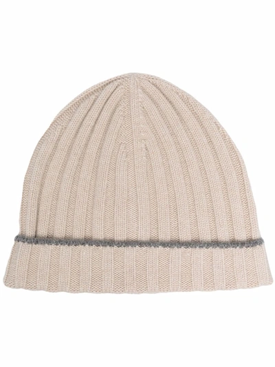 Brunello Cucinelli Contrasting Stripe Beanie In Nude