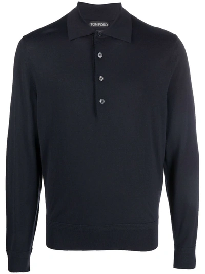 Shop Tom Ford Knitted Wool Polo Shirt In Blau