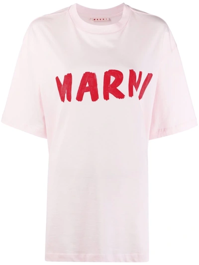 Shop Marni Logo-print Crew-neck T-shirt In Rosa