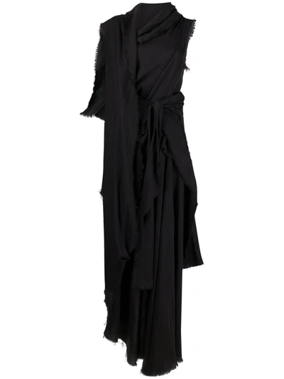 Shop Yohji Yamamoto Asymmetric Draped Maxi Dress In Schwarz