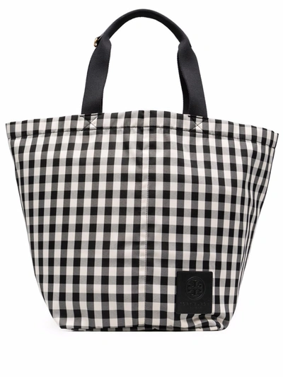 Shop Tory Burch Gingham-check Tote Bag In Schwarz
