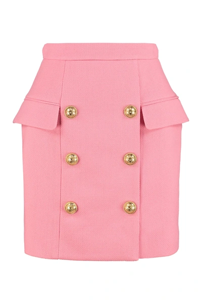 Shop Balmain Cotton Mini-skirt In Pink
