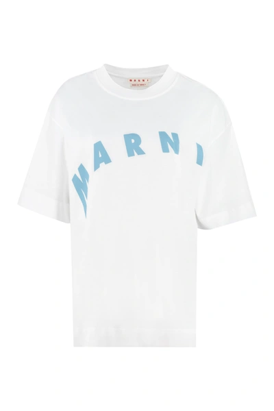 Shop Marni Logo Cotton T-shirt In White