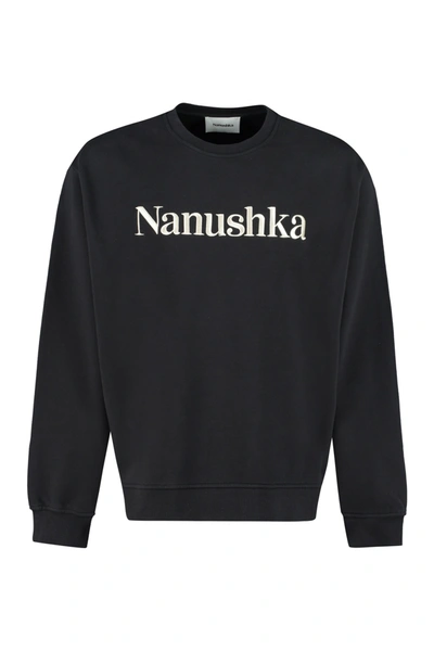 Shop Nanushka Remy Cotton Crew-neck Sweatshirt In Black