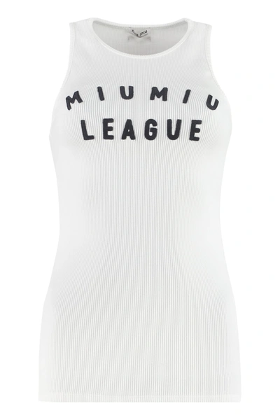 Shop Miu Miu Ribbed Tank Top In White