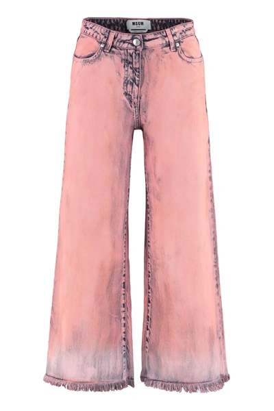 Shop Msgm Frayed Hem Culotte Jeans In Salmon Pink