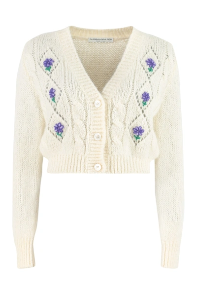 Shop Alessandra Rich Cropped-length Knitted Cardigan In White