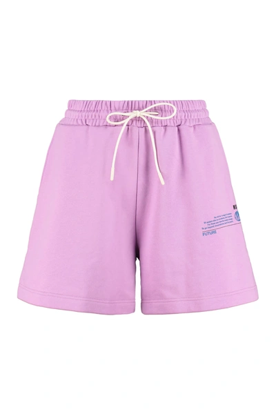 Shop Msgm Stretch Cotton Shorts In Lilac