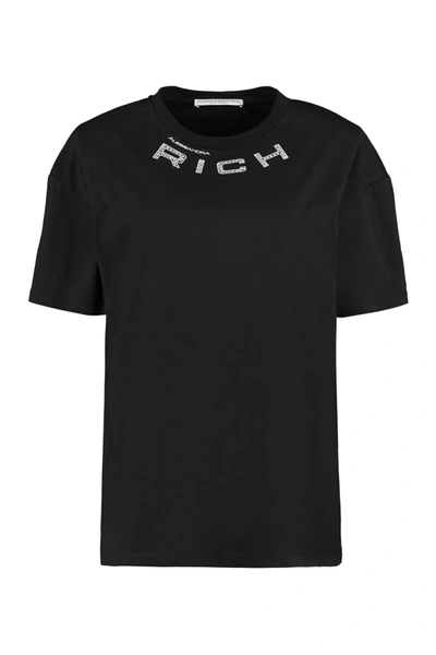 Shop Alessandra Rich Logo Cotton T-shirt In Black