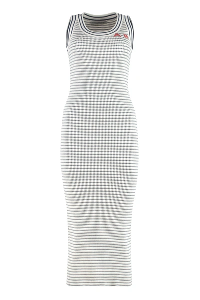 Shop Alessandra Rich Knitted Striped Dress In White