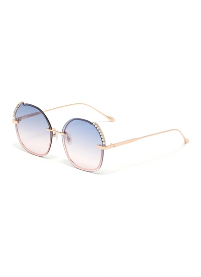 Shop For Art's Sake 'dazzle' Stone And Faux Pearl Embellished Round Metal Frame Sunglasses In Metallic