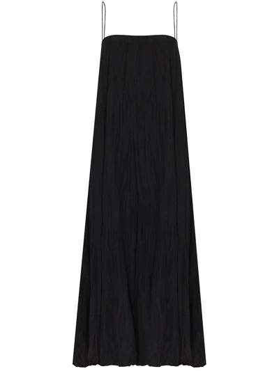Shop Totême Crinkled Silk Midi Dress In 黑色