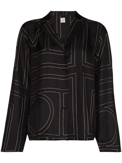 Totême Toteme Monogram Silk Twill Pajama Shirt In 黑色
