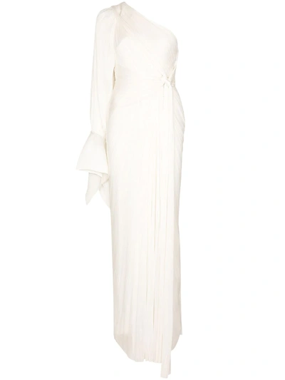 Shop Maria Lucia Hohan One-shoulder Knot Silk Gown In 白色