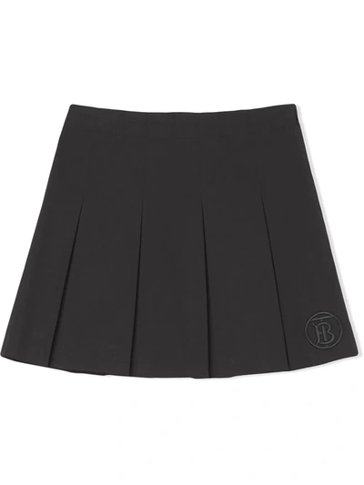 Shop Burberry Monogram-embroidered Pleated Skirt In Black