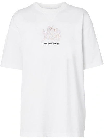 Shop Burberry Embroidered Deer Oversized T-shirt In White