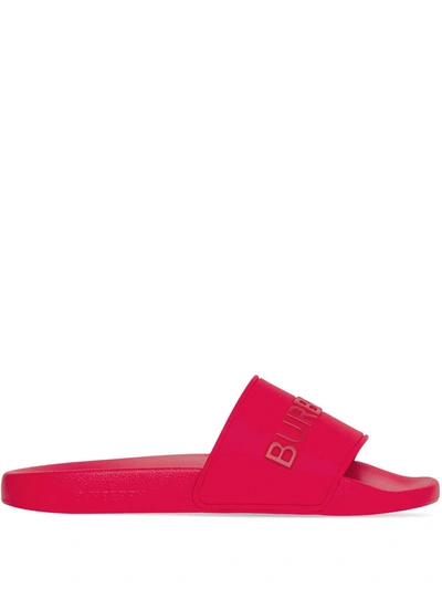Shop Burberry Logo-embossed Pool Slides In Red