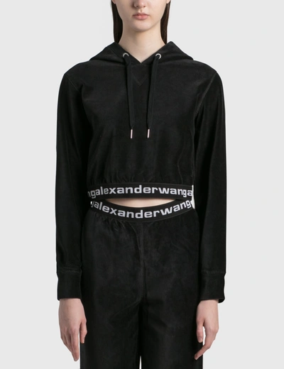 Shop Alexander Wang T Stretch Corduroy Cropped Hoodie In Black