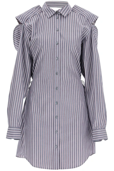 Shop Y/project Convertible Shirt Dress In Grey Red Stripe (grey)