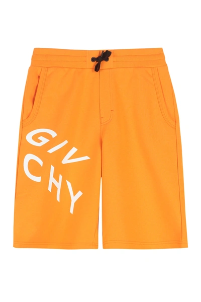 Shop Givenchy Logo Print Track Shorts In Orange