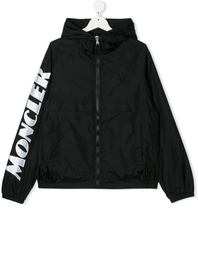 Shop Moncler Nylon Jacket With White Logo In Black