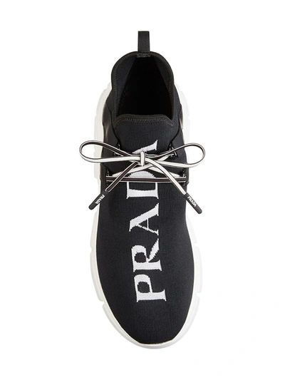 Shop Prada Women's Logo Knit Sneakers In White