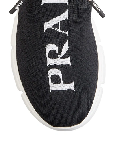 Shop Prada Women's Logo Knit Sneakers In White