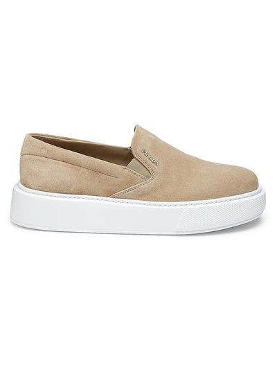 Shop Prada Women's Suede Skate Sneakers In Desert