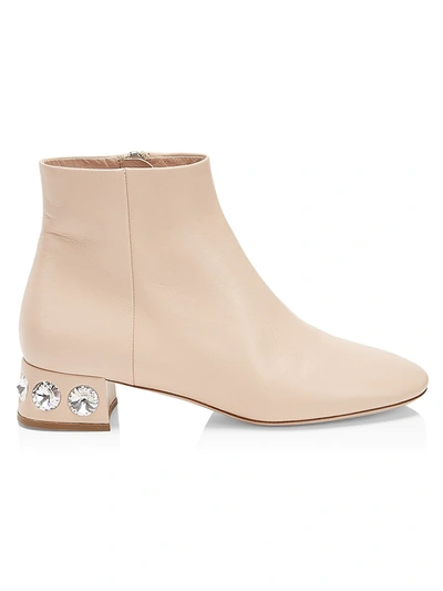 Shop Miu Miu Women's Jewelled Leather Ankle Boots In Cipria