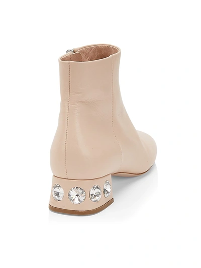Shop Miu Miu Women's Jewelled Leather Ankle Boots In Cipria