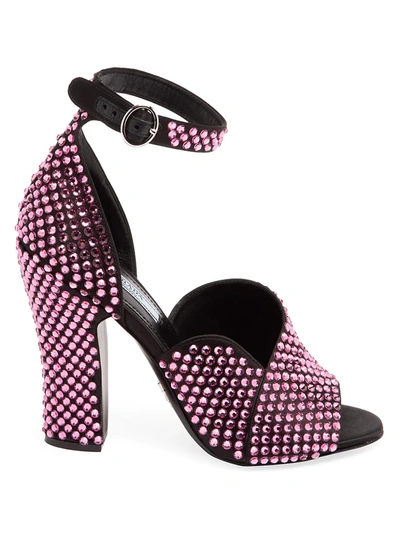 Shop Prada Women's Crystal-embellished Satin Ankle-strap Sandals In Rosa