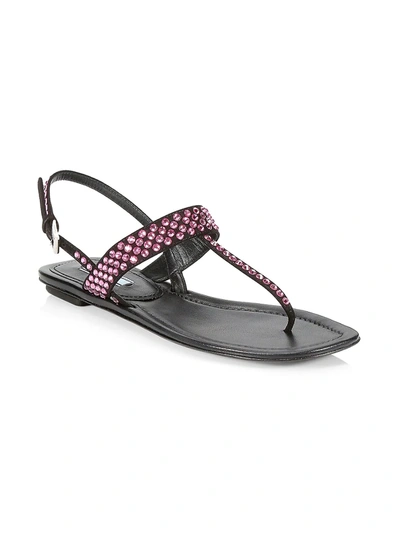 Shop Prada Women's Crystal-embellished Leather Thong Sandals In Rosa