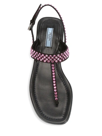Shop Prada Women's Crystal-embellished Leather Thong Sandals In Rosa