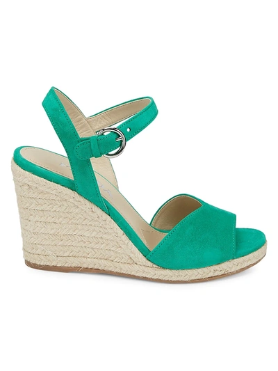 Shop Prada Women's Suede Espadrille Wedge Sandals In Emerald