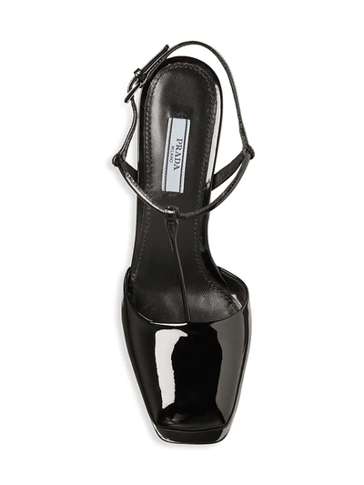 Shop Prada Women's Patent Leather T-strap Wedge Sandals In Nero