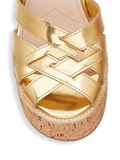 Shop Miu Miu Women's Woven Metallic Leather Platform Sandals In Oro