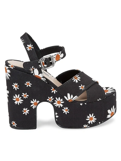 Shop Miu Miu Women's Floral Platform Sandals In Black