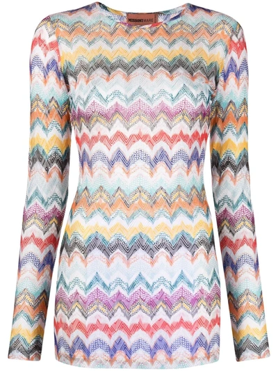 Shop Missoni Long-sleeved Knitted Chevron Top In Orange