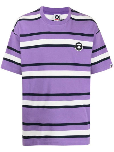 Shop Aape By A Bathing Ape Striped Crew-neck T-shirt In Violett
