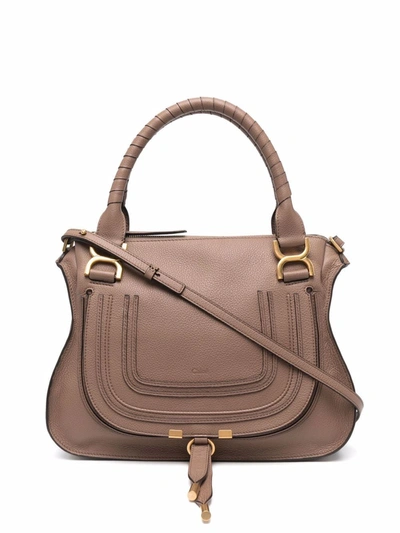 Shop Chloé Marcie Leather Tote Bag In Nude