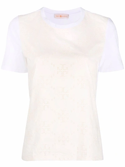 Tory Burch Monogram-print Short-sleeved T-shirt In Nude