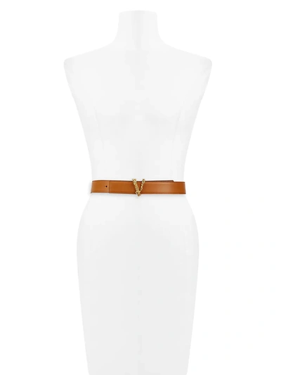 Shop Versace Women's Virtus Leather Belt In Optical White