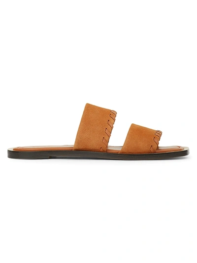 Shop Lafayette 148 Nia Two-band Whipstitched Suede Sandals In Copper