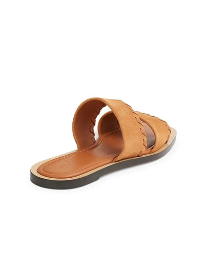 Shop Lafayette 148 Nia Two-band Whipstitched Suede Sandals In Copper