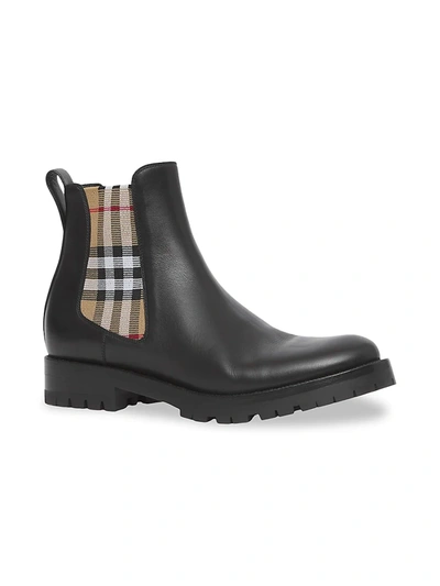 Shop Burberry Women's Vintage Check Leather Chelsea Boots In Black