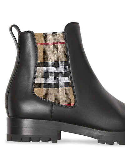 Shop Burberry Women's Vintage Check Leather Chelsea Boots In Black