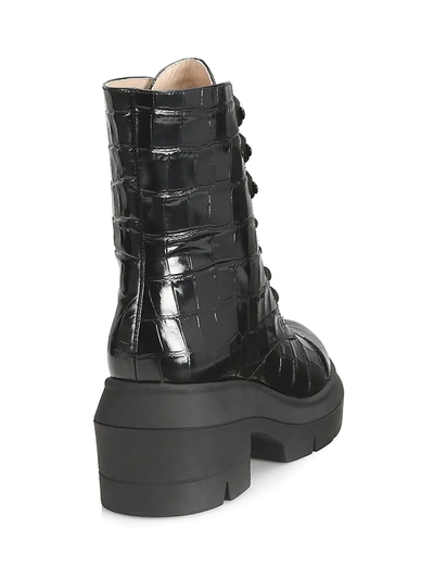 Shop Stuart Weitzman Women's Nisha Lug-sole Croc-embossed Leather Booties In Black